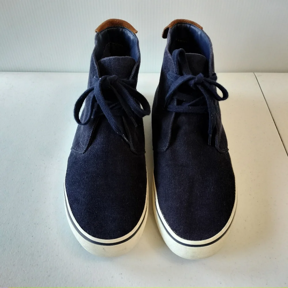 Polo Ralph Lauren Talin Navy Corduroy Brown Suede High-Top Sneakers 14 Preppy